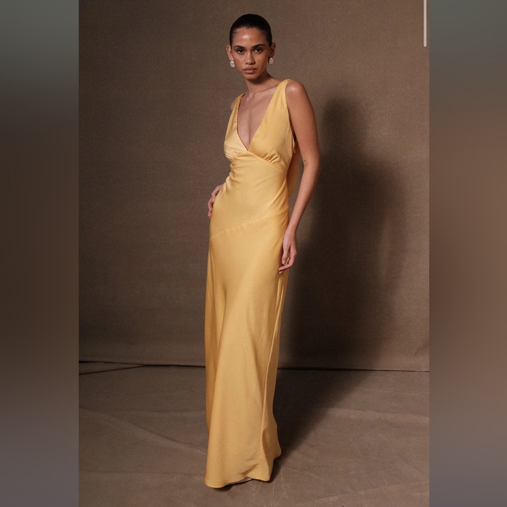 SOLD Meshki - Nadia Maxi Satin Dress With Back Cowl - Lemon
